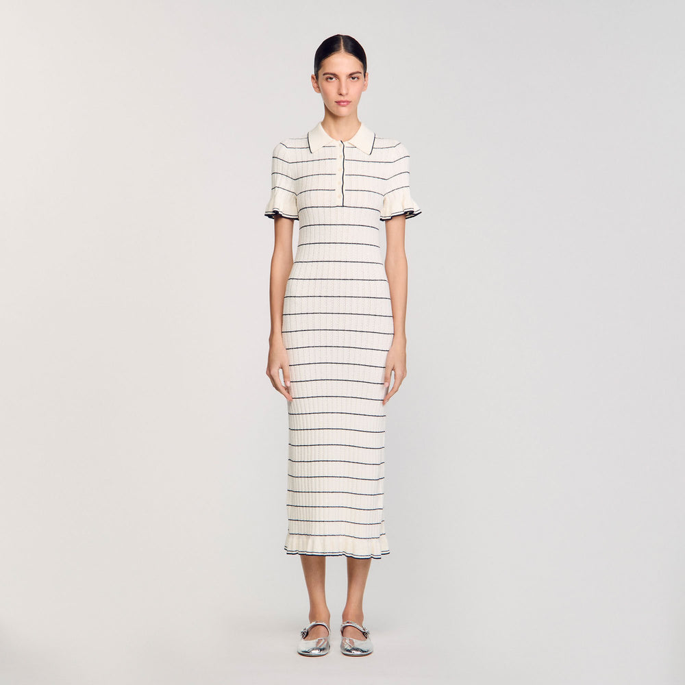 Sandro Women Knitted midi dress with polo neck