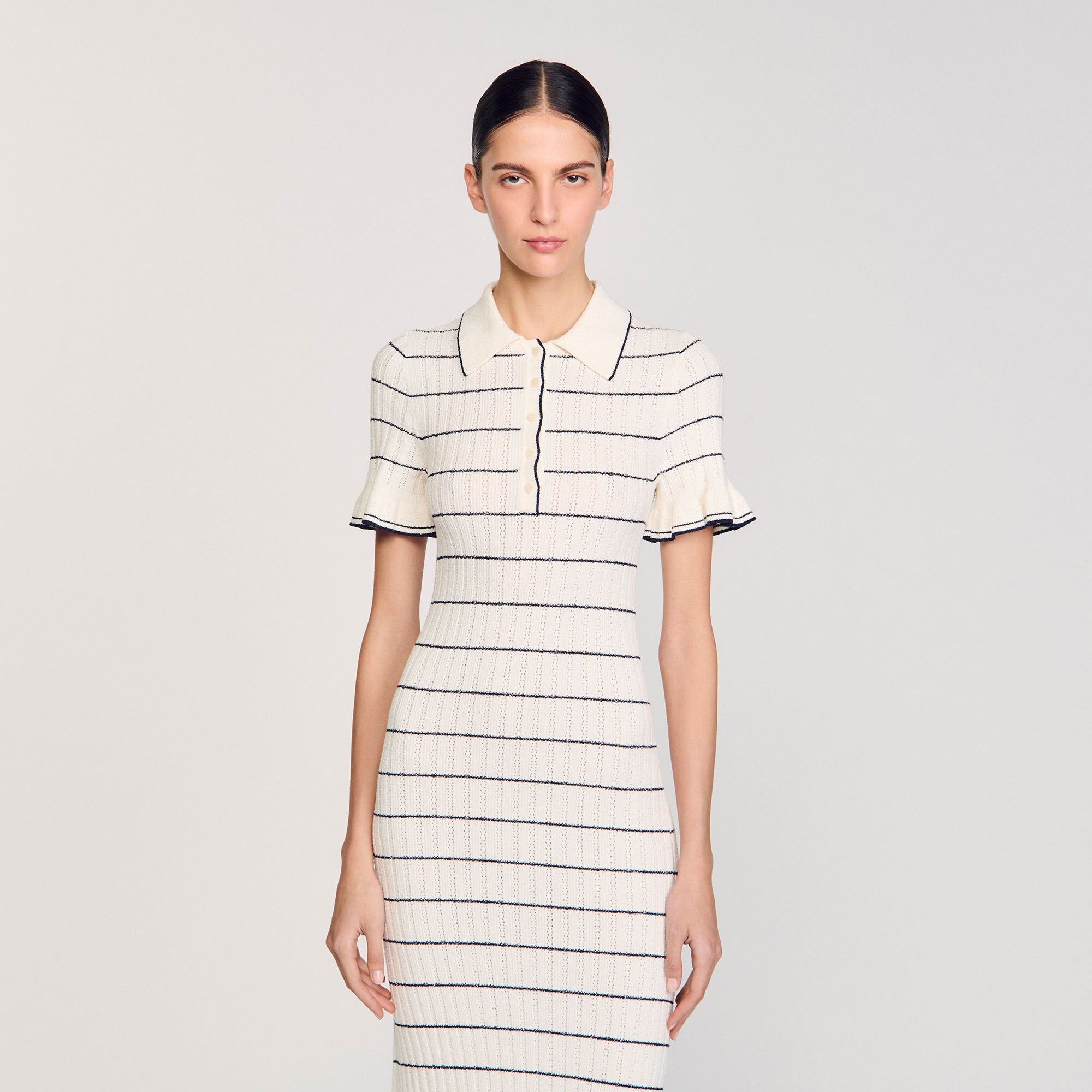 Sandro Women Knitted midi dress with polo neck