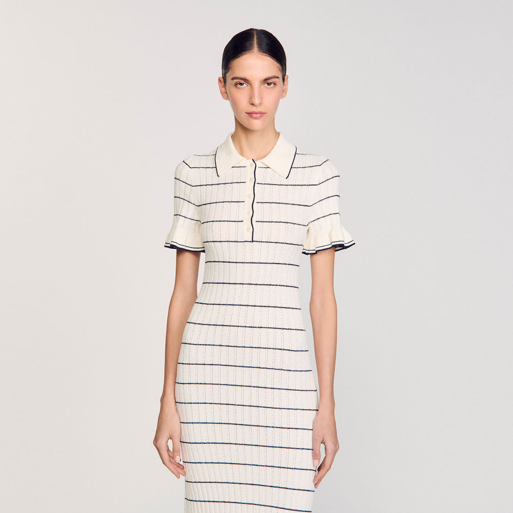 Sandro Women Knitted midi dress with polo neck