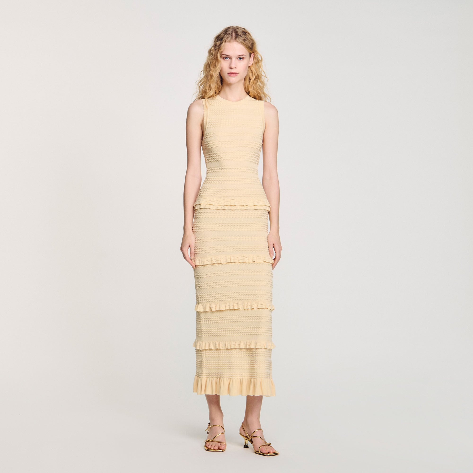 Sandro Women Ruffled knit maxi dress