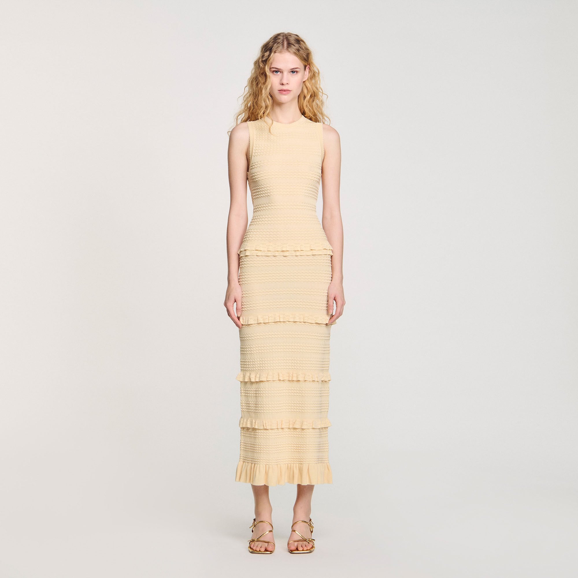 Sandro Women Ruffled knit maxi dress