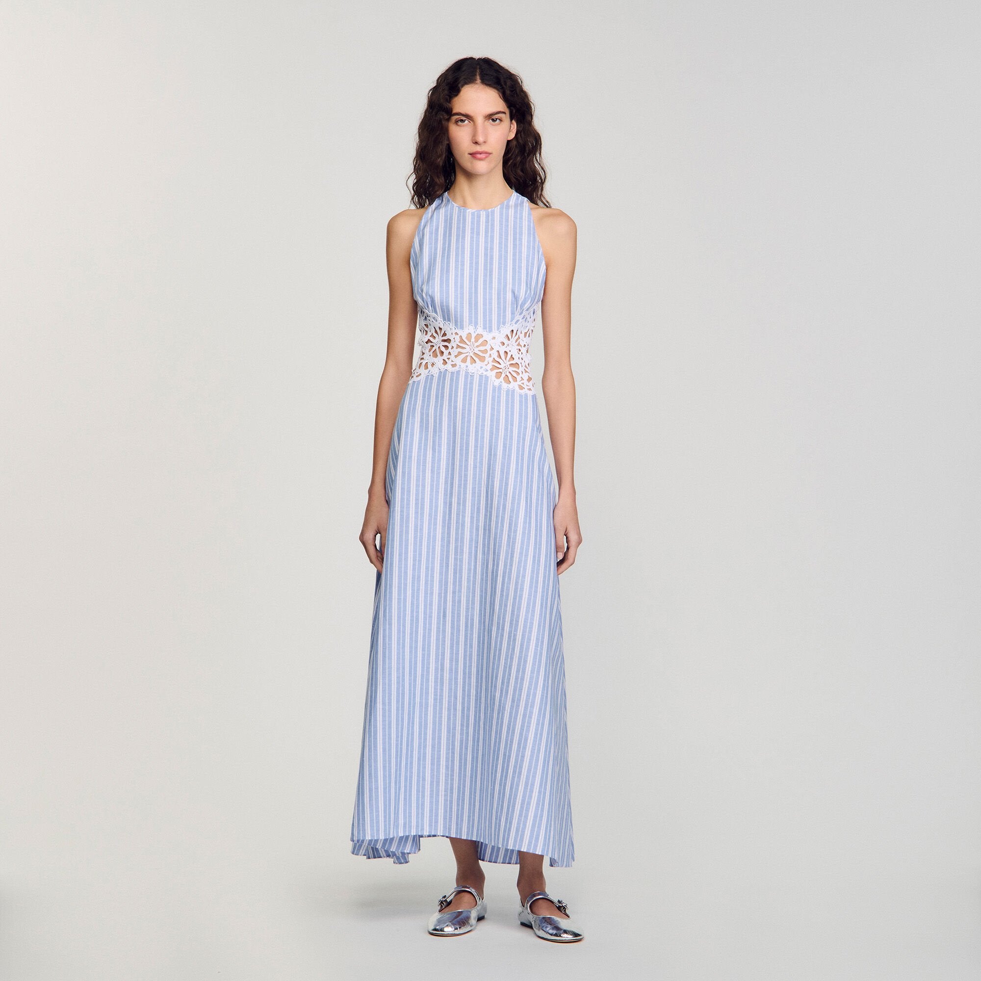 Sandro Women Striped maxi dress with lace