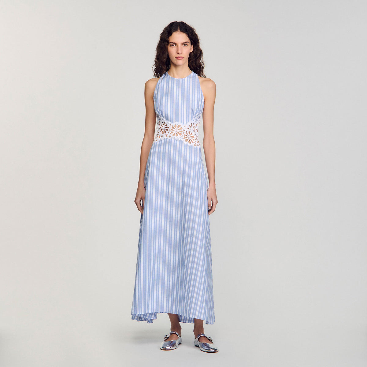 Sandro Women Striped maxi dress with lace