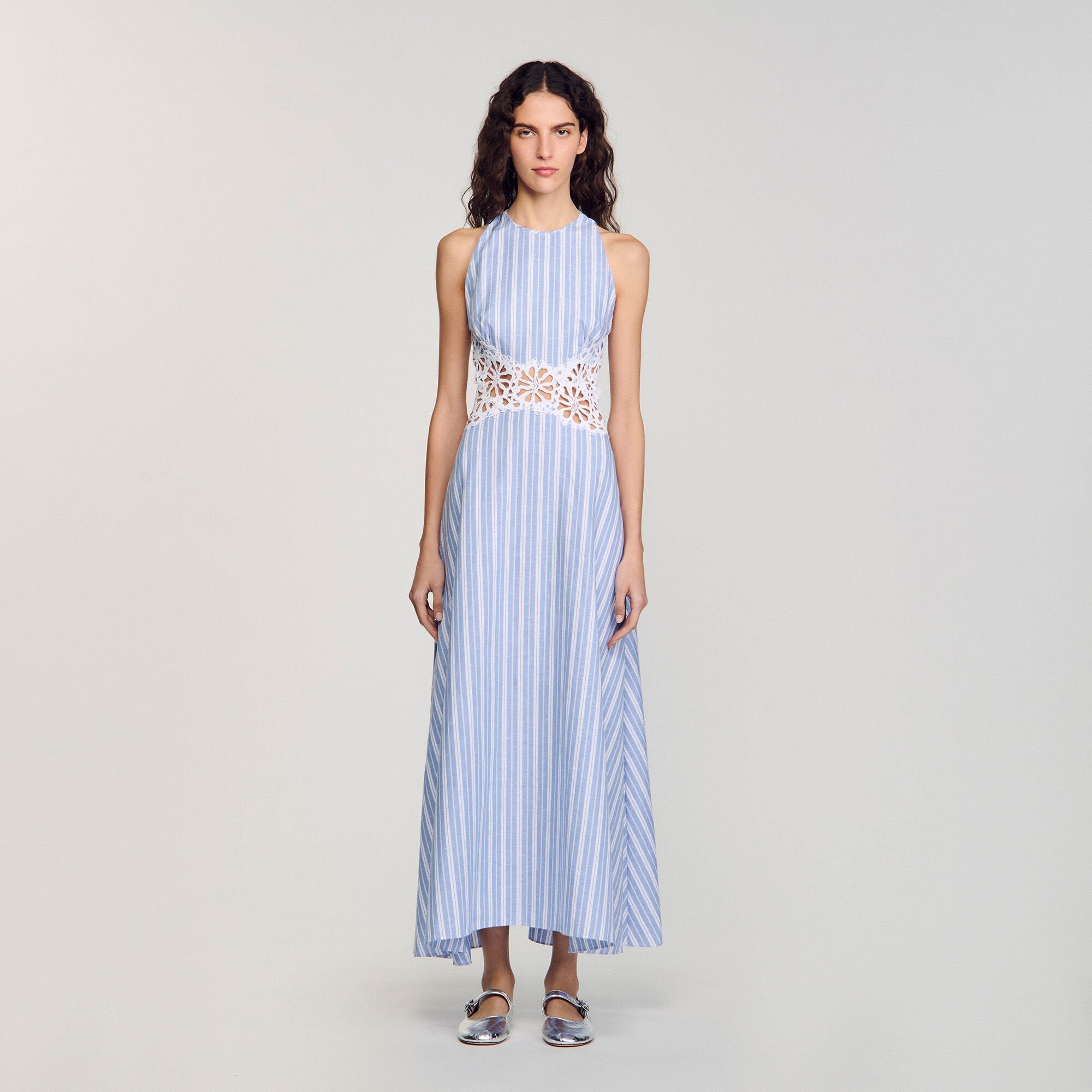 Sandro Women Striped maxi dress with lace