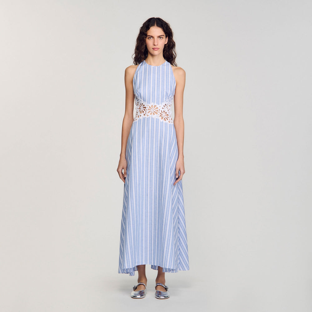 Sandro Women Striped maxi dress with lace