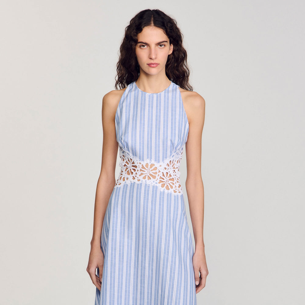 Sandro Women Striped maxi dress with lace