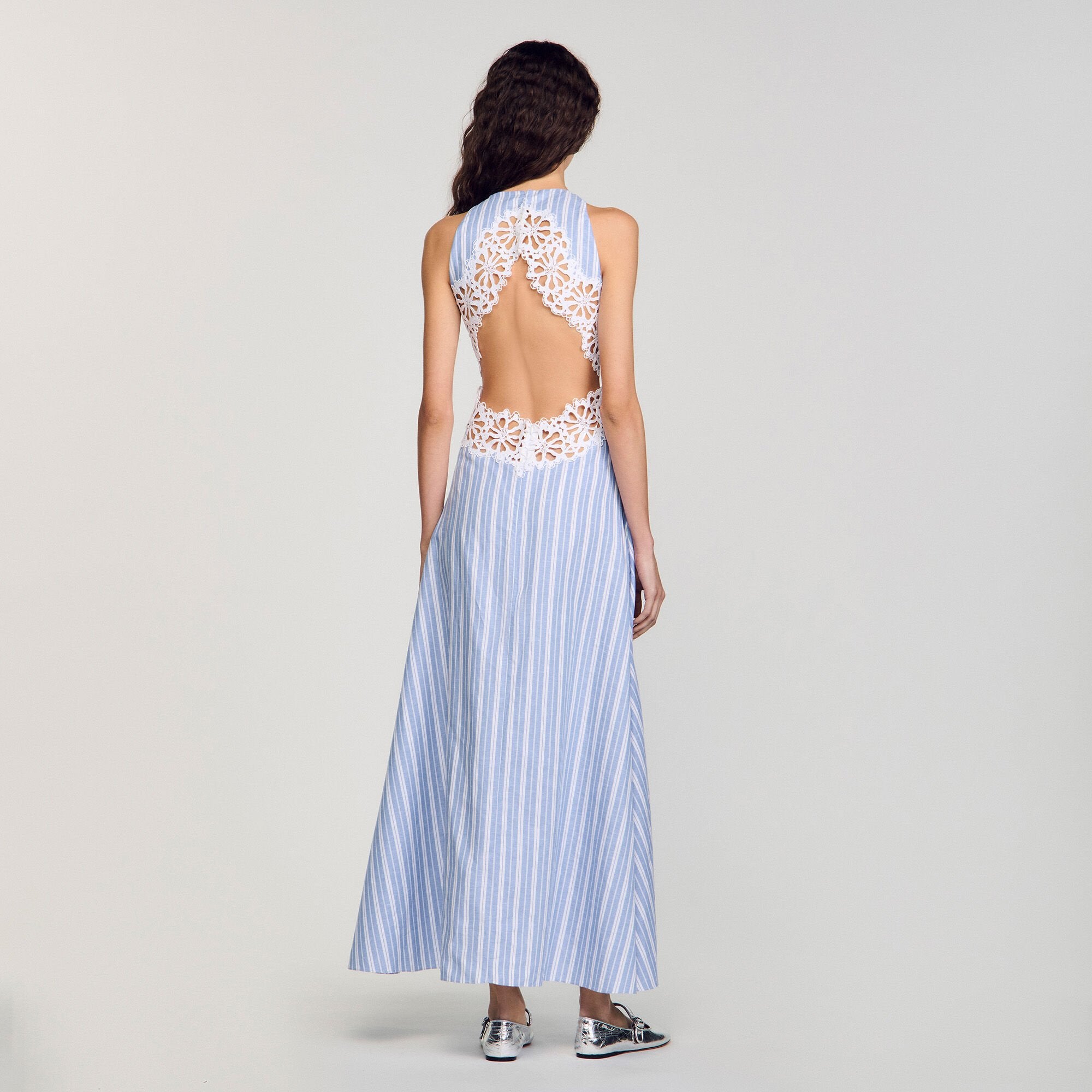 Sandro Women Striped maxi dress with lace