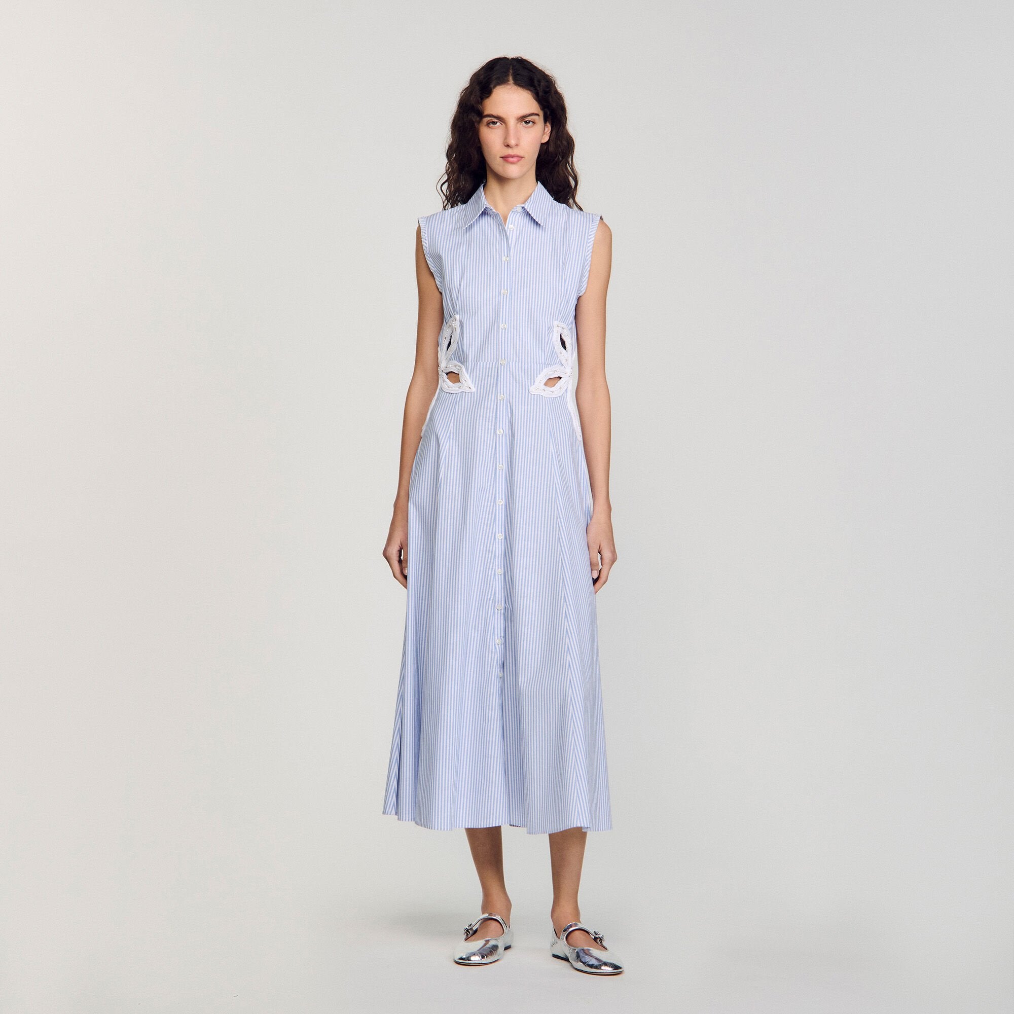 Sandro Women Striped embroidered maxi dress