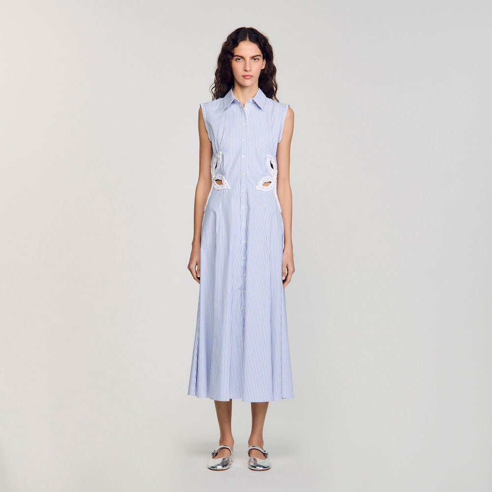 Sandro Women Striped embroidered maxi dress
