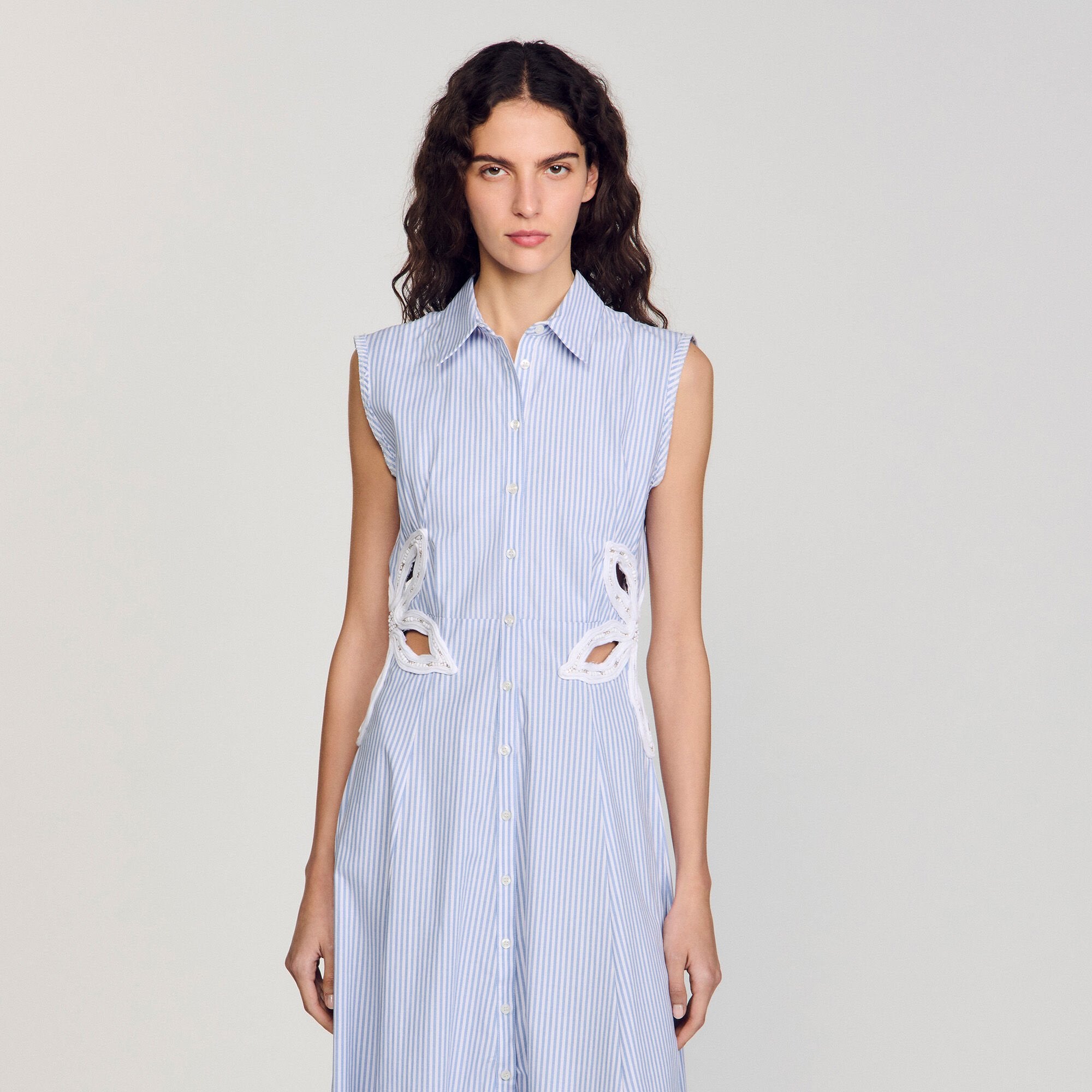 Sandro Women Striped embroidered maxi dress