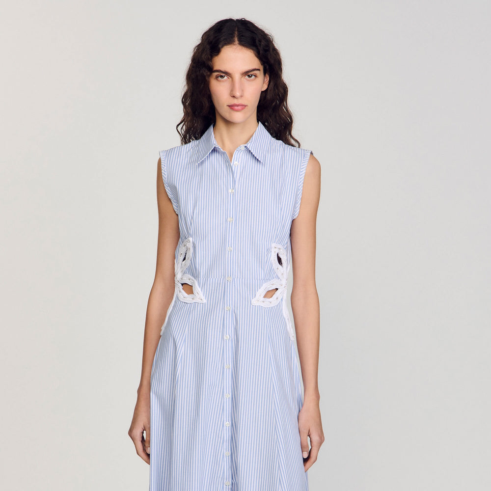 Sandro Women Striped embroidered maxi dress