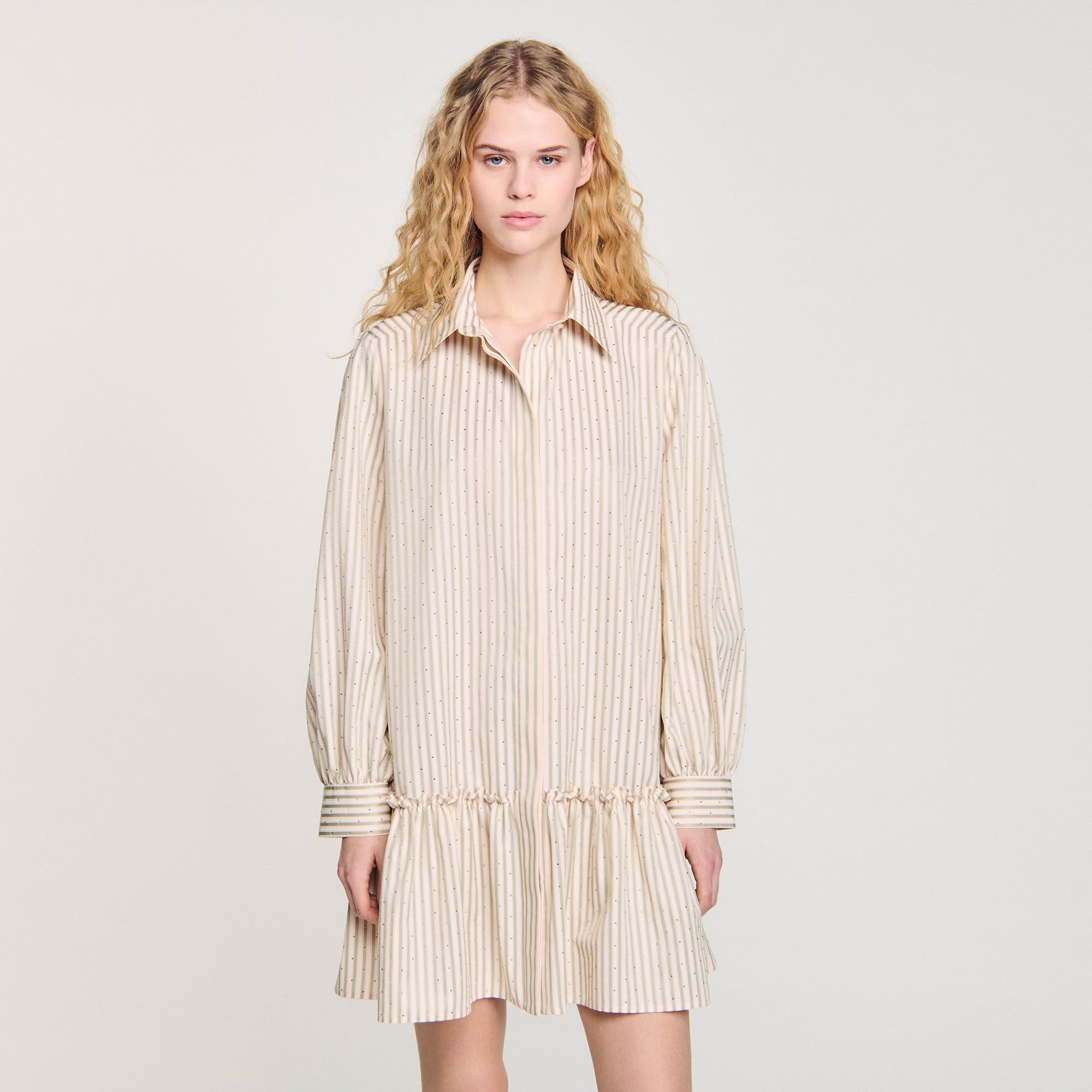 Sandro Women Rhinestone striped shirt dress