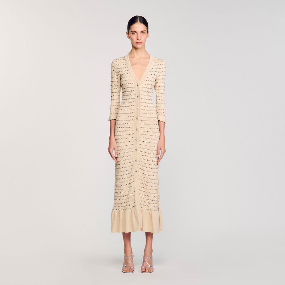 Sandro Women Rhinestone knit maxi dress
