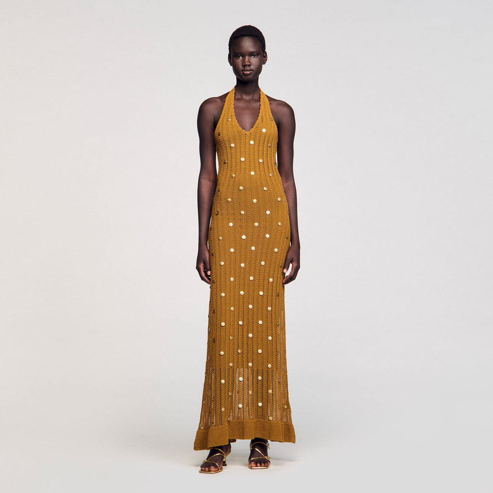 Sandro Women Maxi knit dress with fringes
