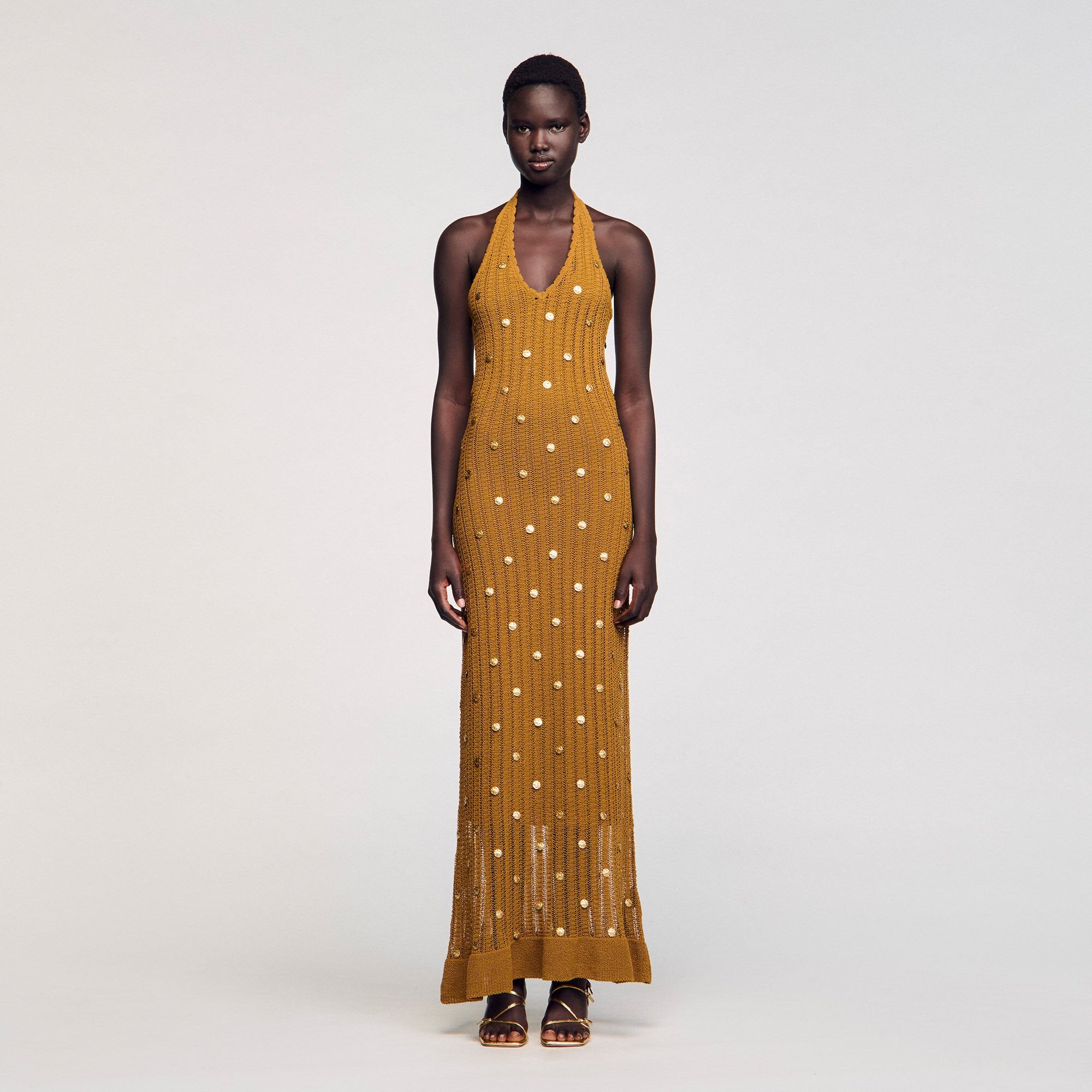 Sandro Women Maxi knit dress with fringes