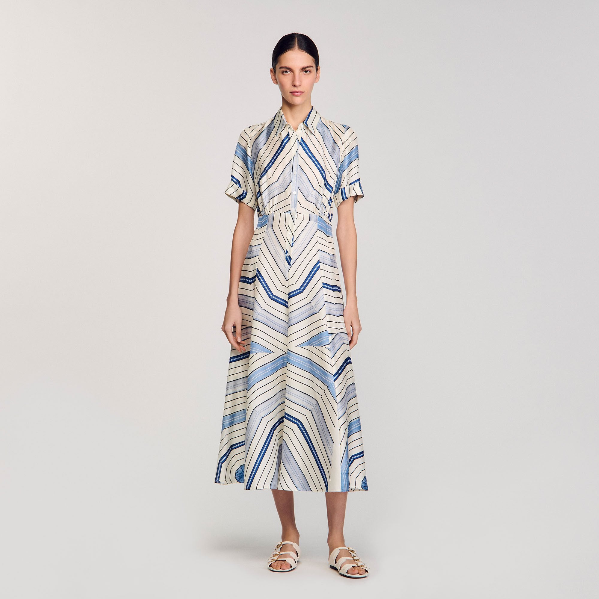 Sandro Women Spiral-motif silk midi dress
