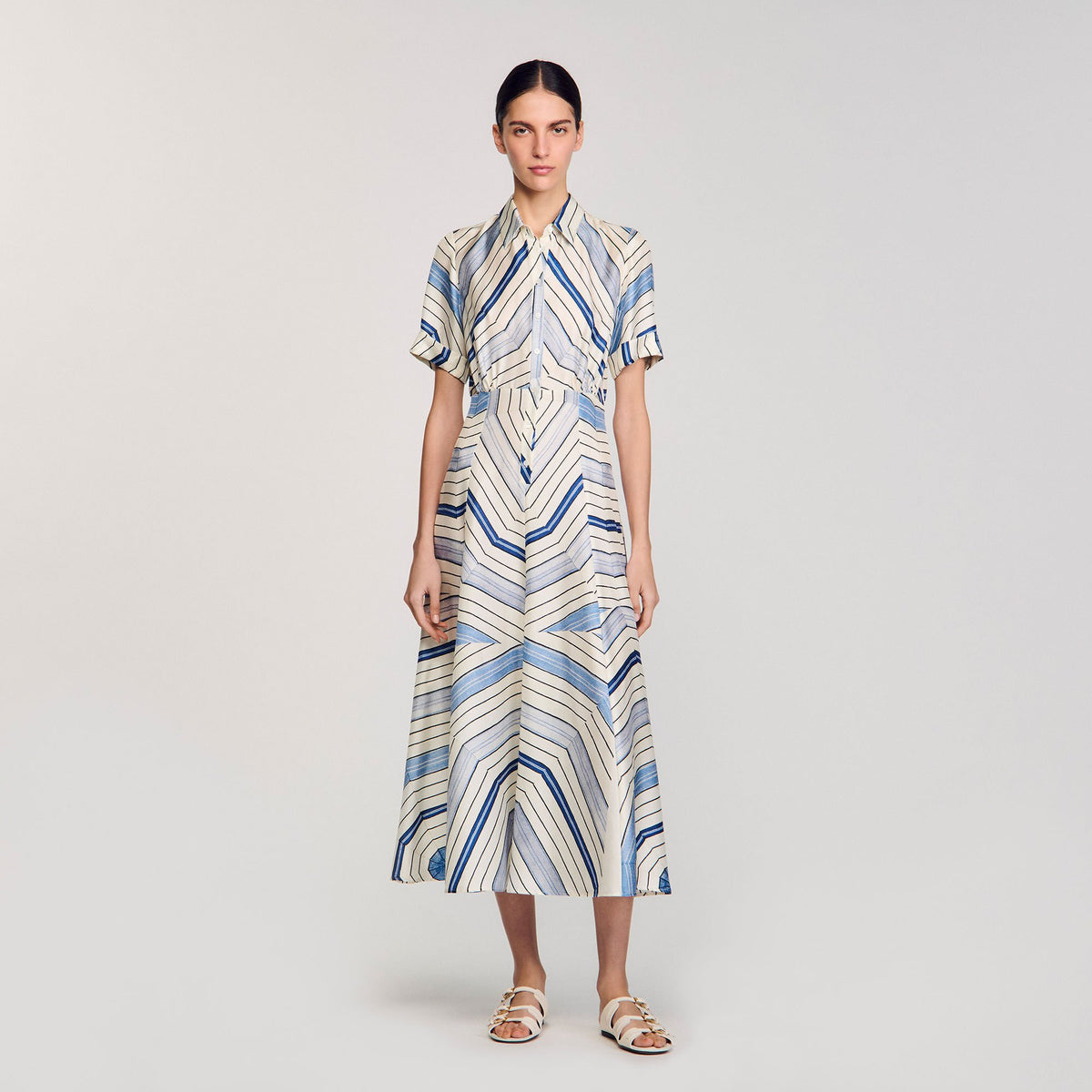 Sandro Women Spiral-motif silk midi dress