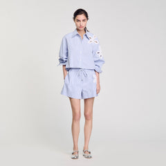Sandro Women Striped shorts with flower detail
