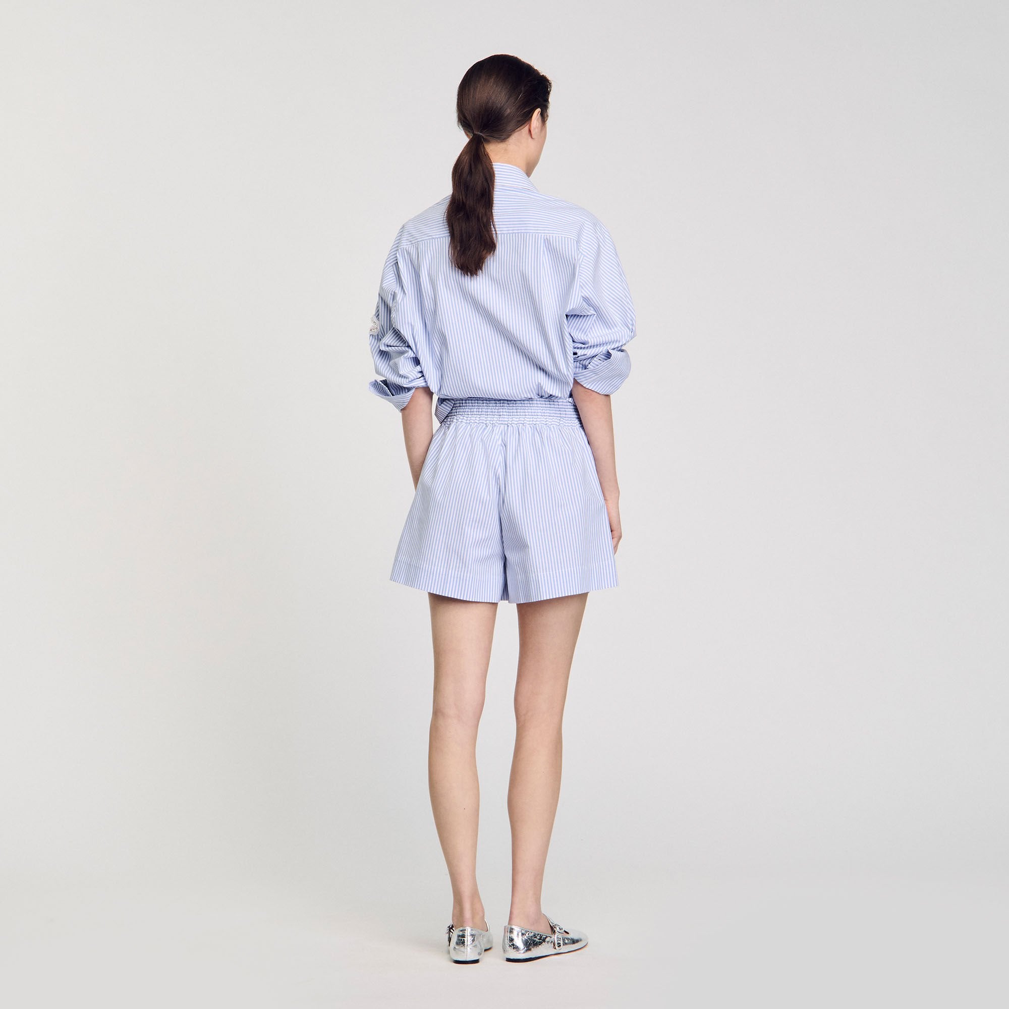 Sandro Women Striped shorts with flower detail