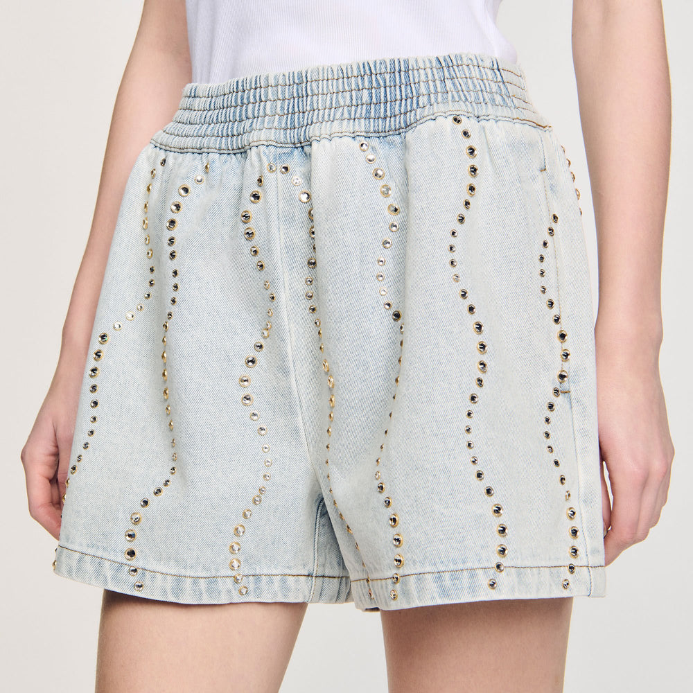 Sandro Women Beaded and rhinestone denim shorts