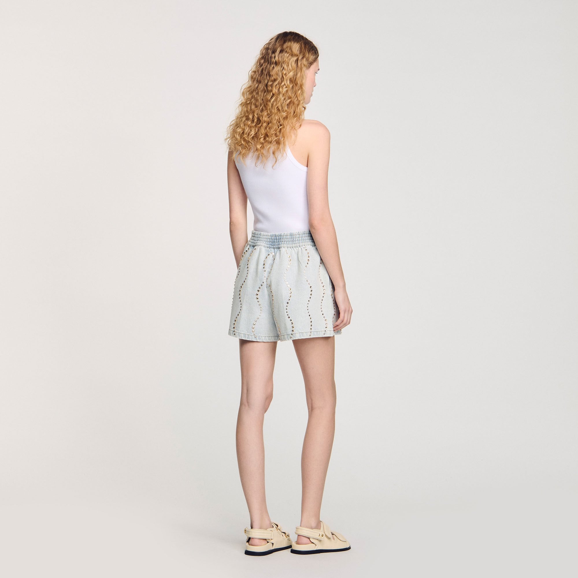 Sandro Women Beaded and rhinestone denim shorts