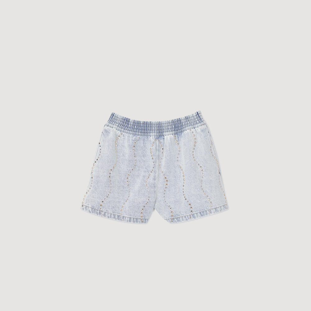 Sandro Women Beaded and rhinestone denim shorts