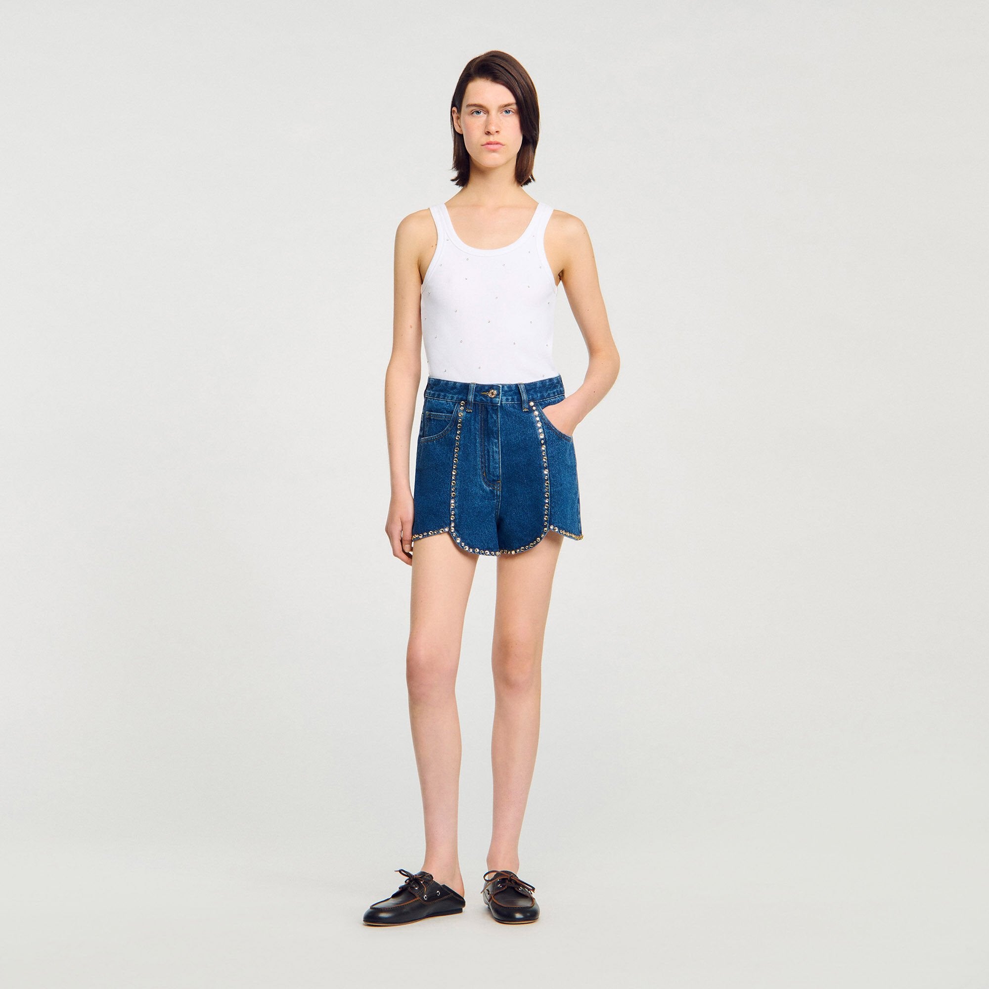 Sandro Women Rhinestone denim shorts