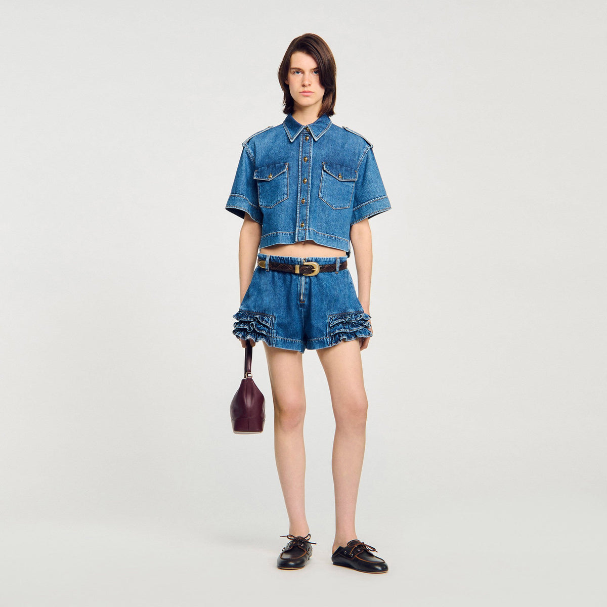 Sandro Women Ruffled denim shorts