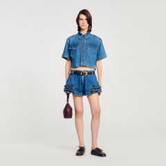 Sandro Women Ruffled denim shorts