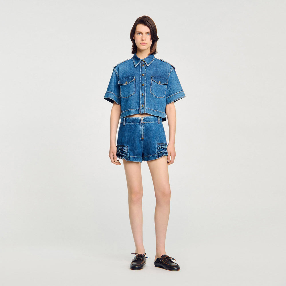 Sandro Women Ruffled denim shorts