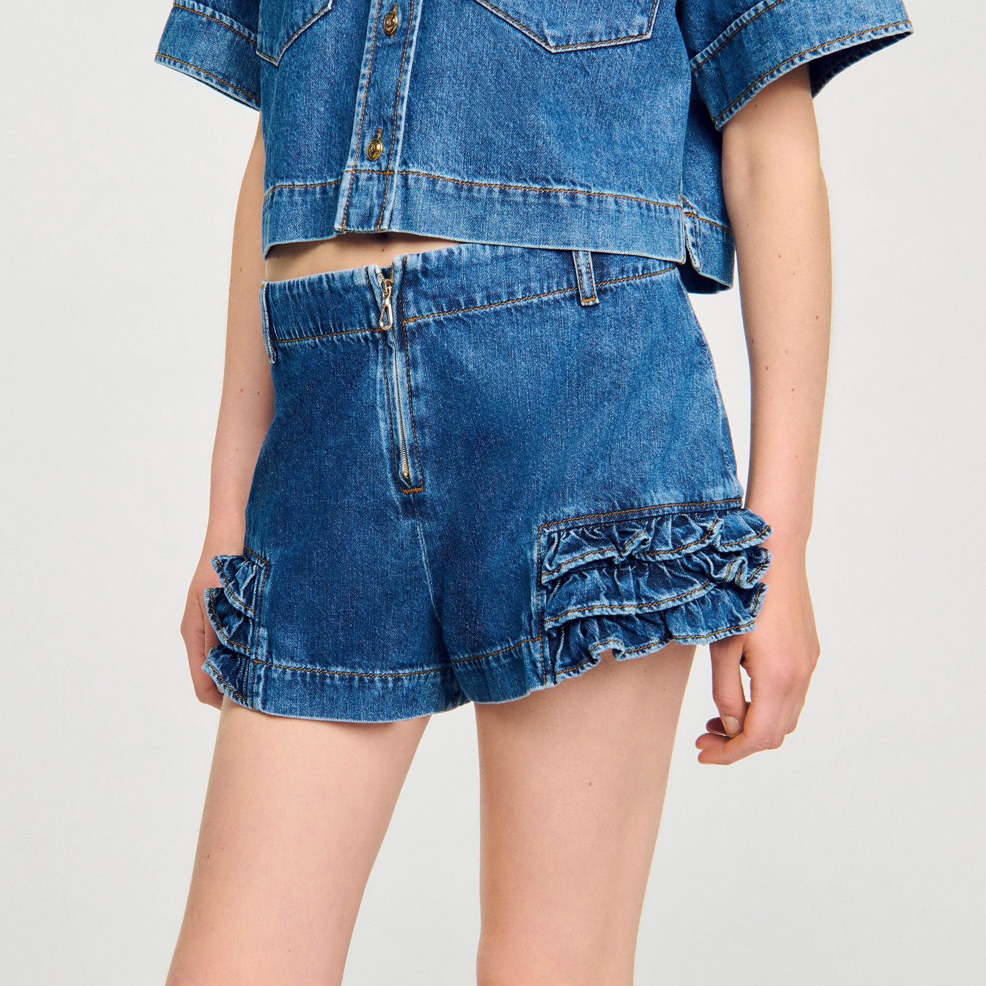 Sandro Women Ruffled denim shorts