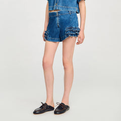 Sandro Women Ruffled denim shorts