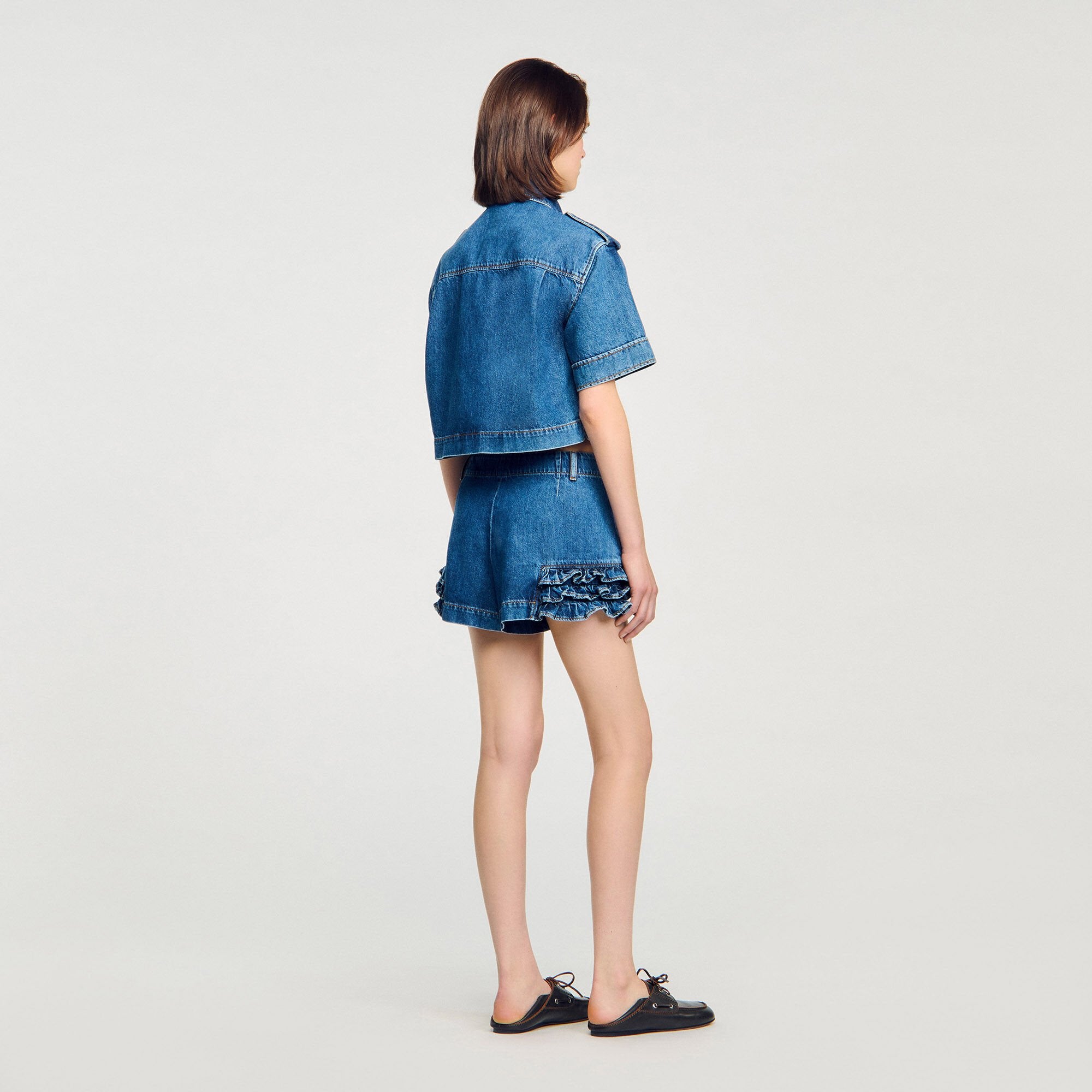 Sandro Women Ruffled denim shorts