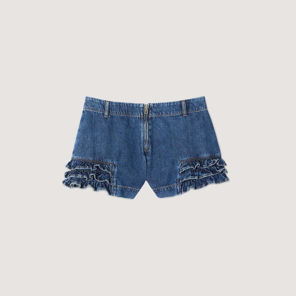 Sandro Women Ruffled denim shorts