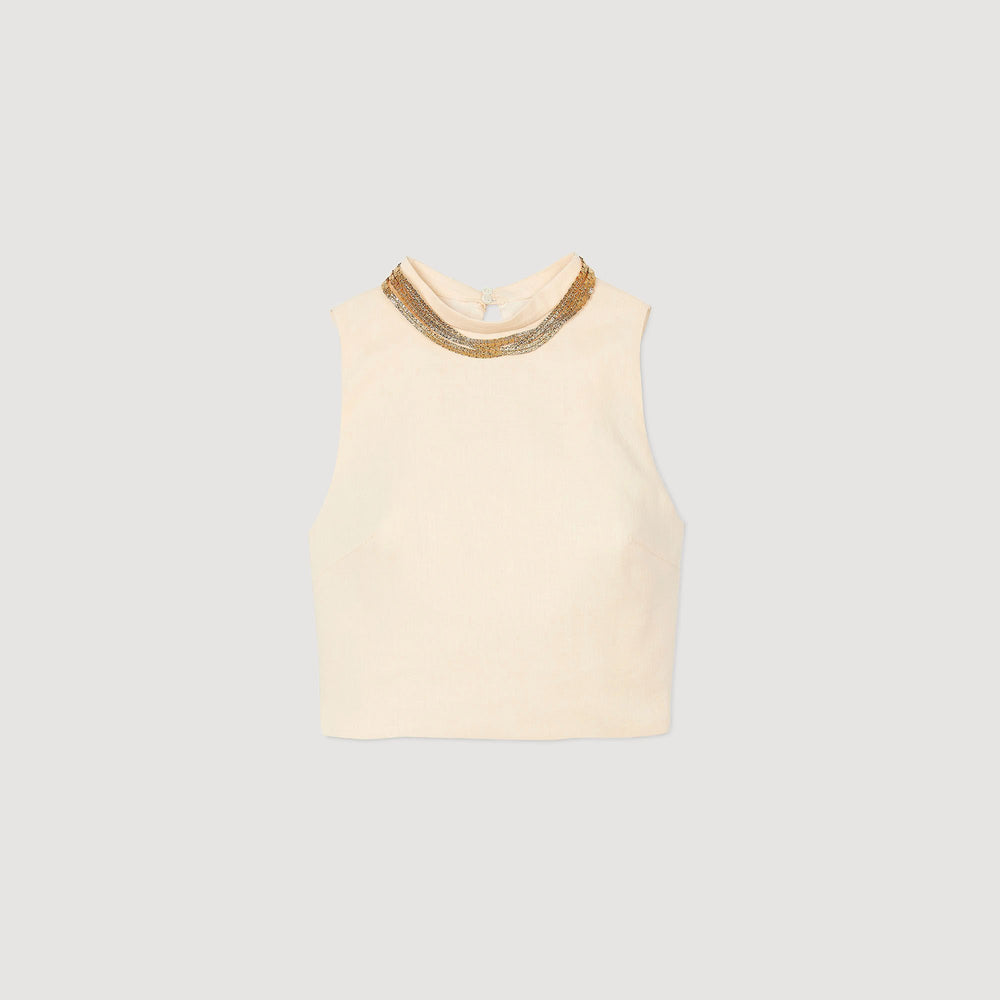 Sandro Women Knit crop top with necklace