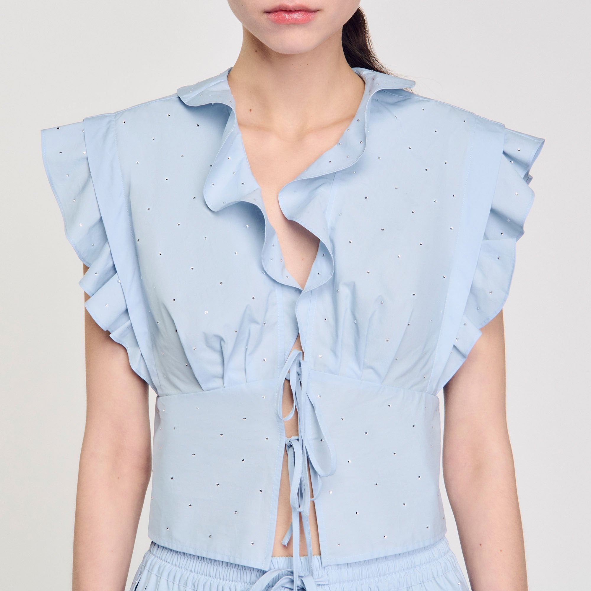Sandro Women Rhinestone ruffle top