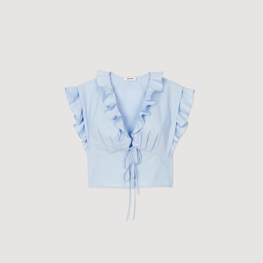 Sandro Women Rhinestone ruffle top