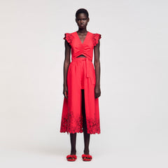 Sandro Women Crop top with embroidered sleeves