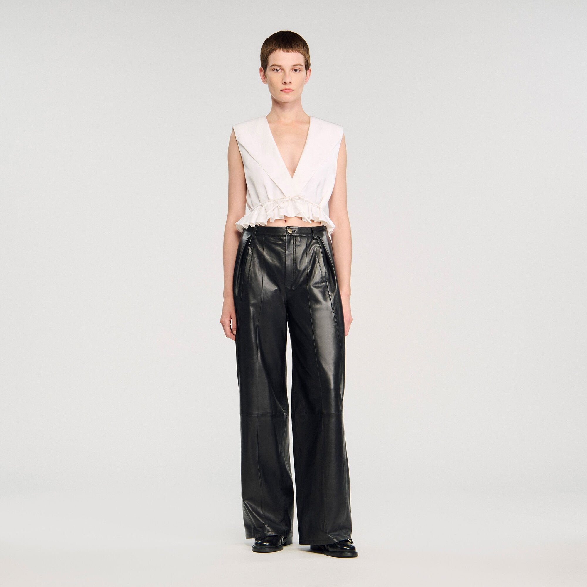 Sandro Women Ruffled V-neck crop top