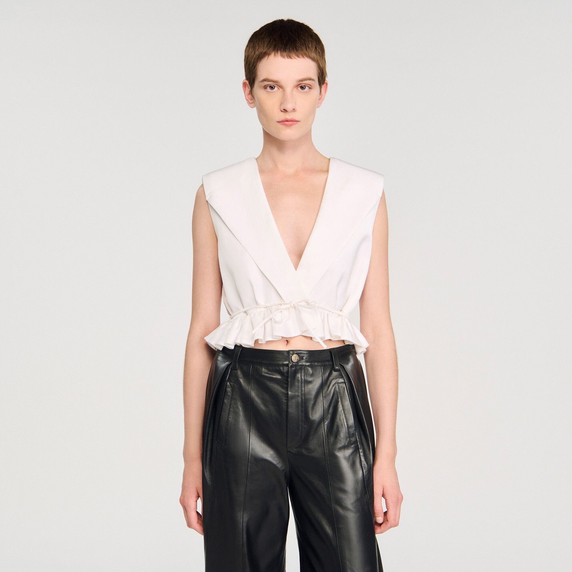 Sandro Women Ruffled V-neck crop top