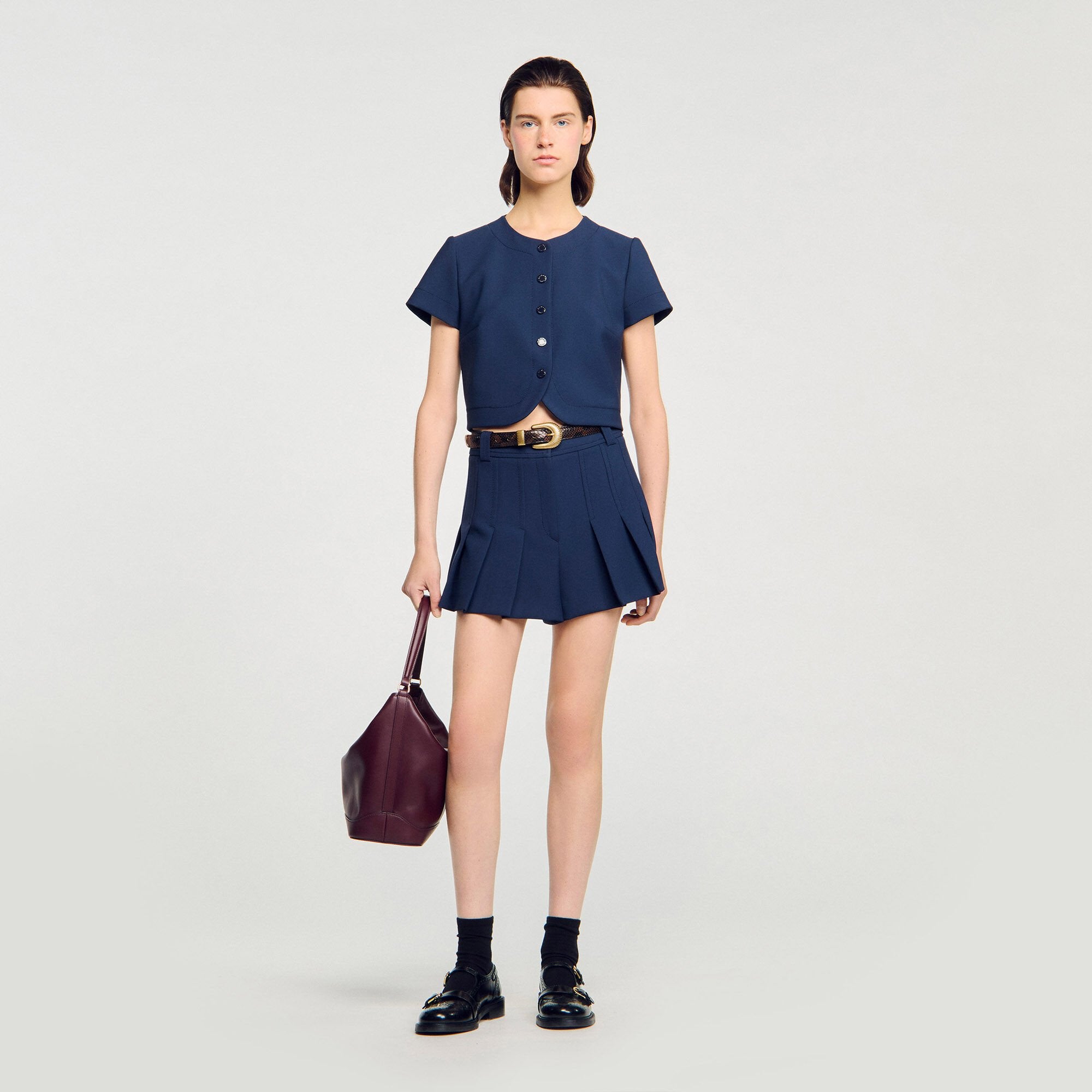 Sandro Women Rounded hem buttoned crop top