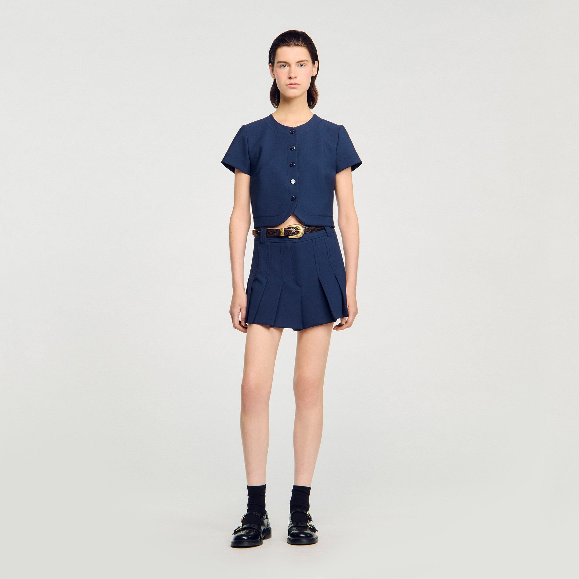Sandro Women Rounded hem buttoned crop top