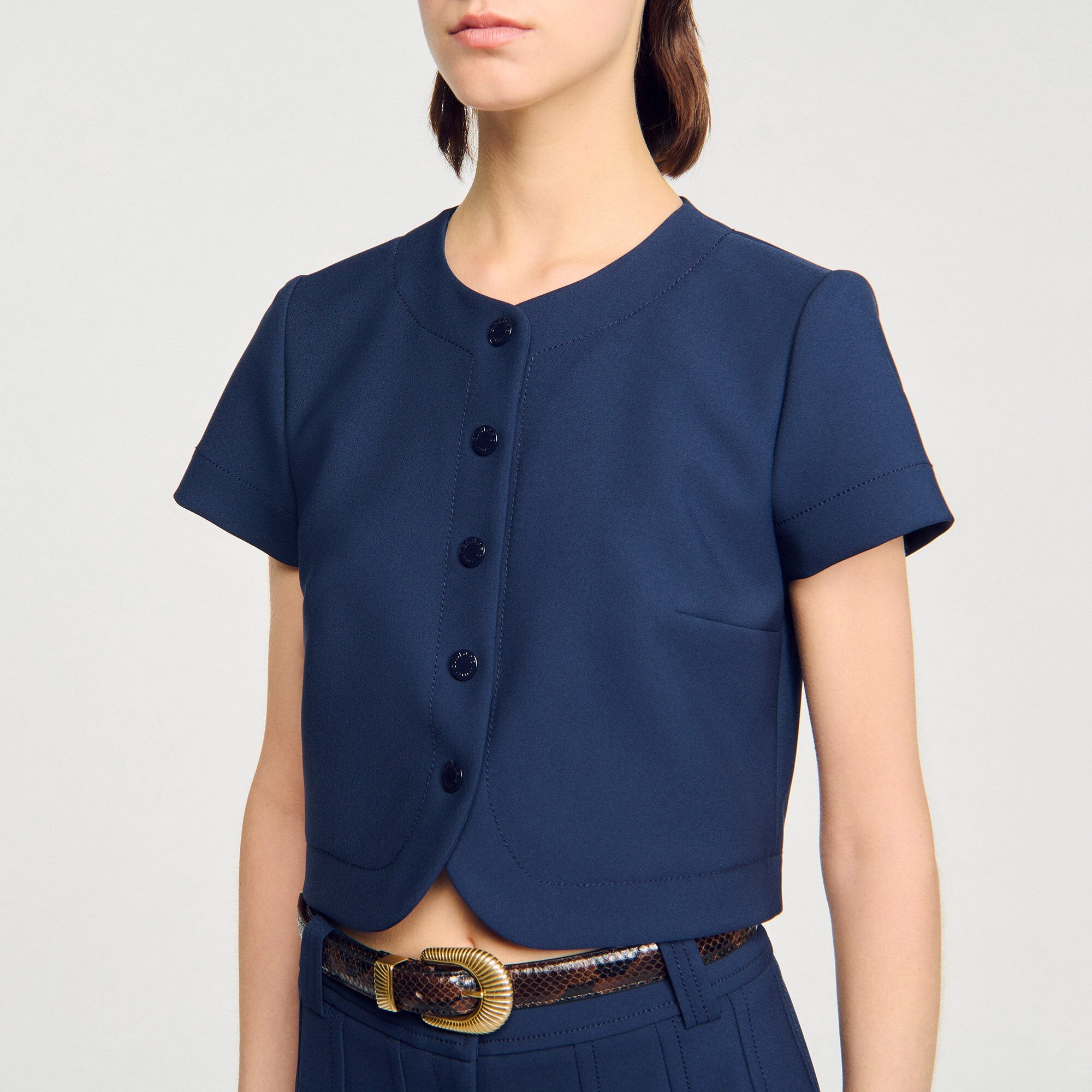 Sandro Women Rounded hem buttoned crop top