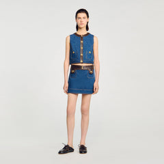 Sandro Women Denim and leather top