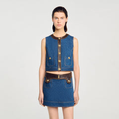 Sandro Women Denim and leather top