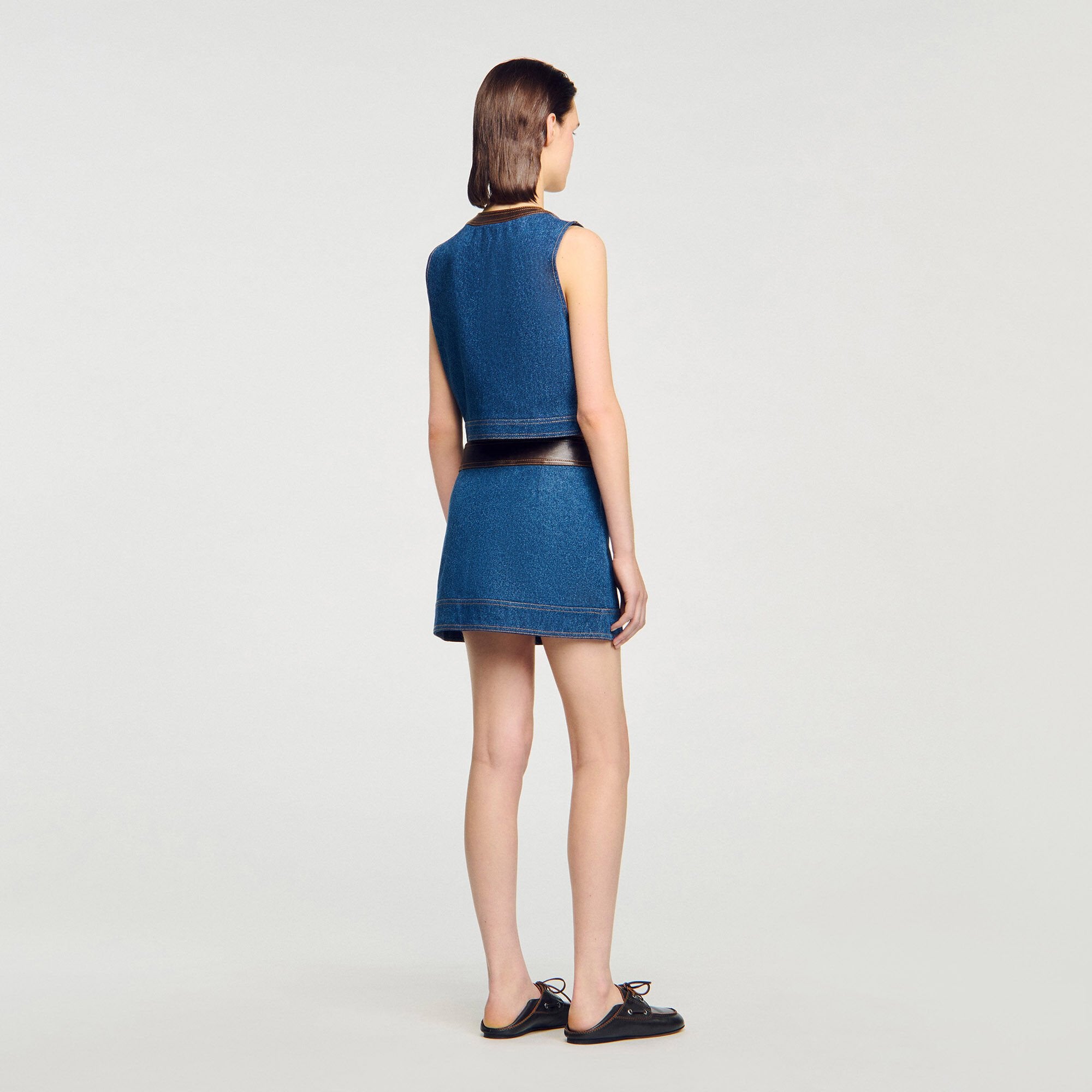 Sandro Women Denim and leather top
