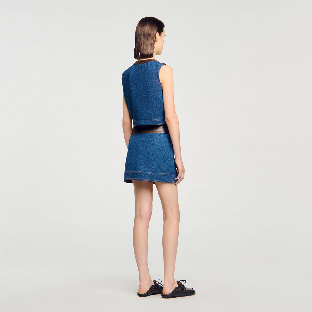 Sandro Women Denim and leather top