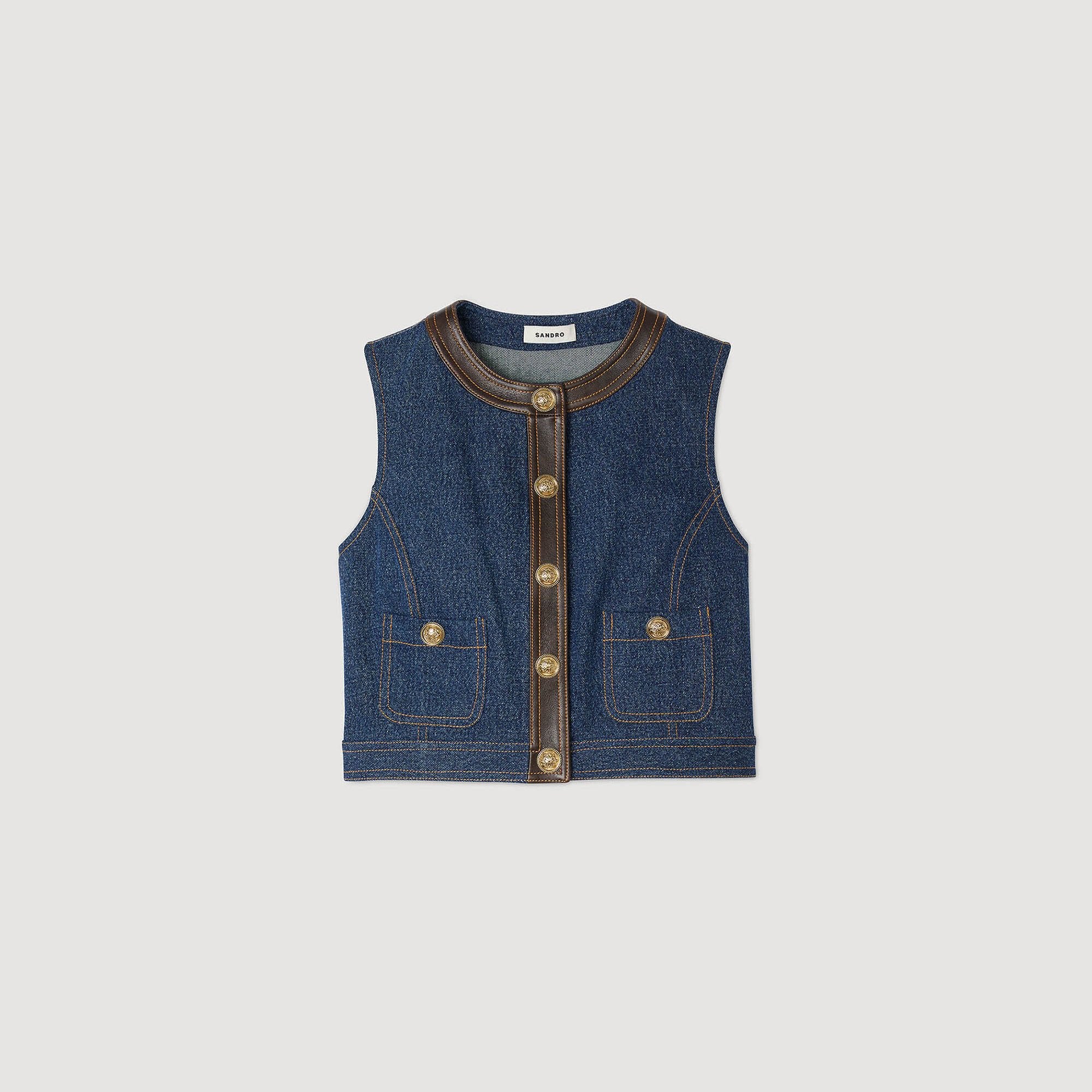 Sandro Women Denim and leather top