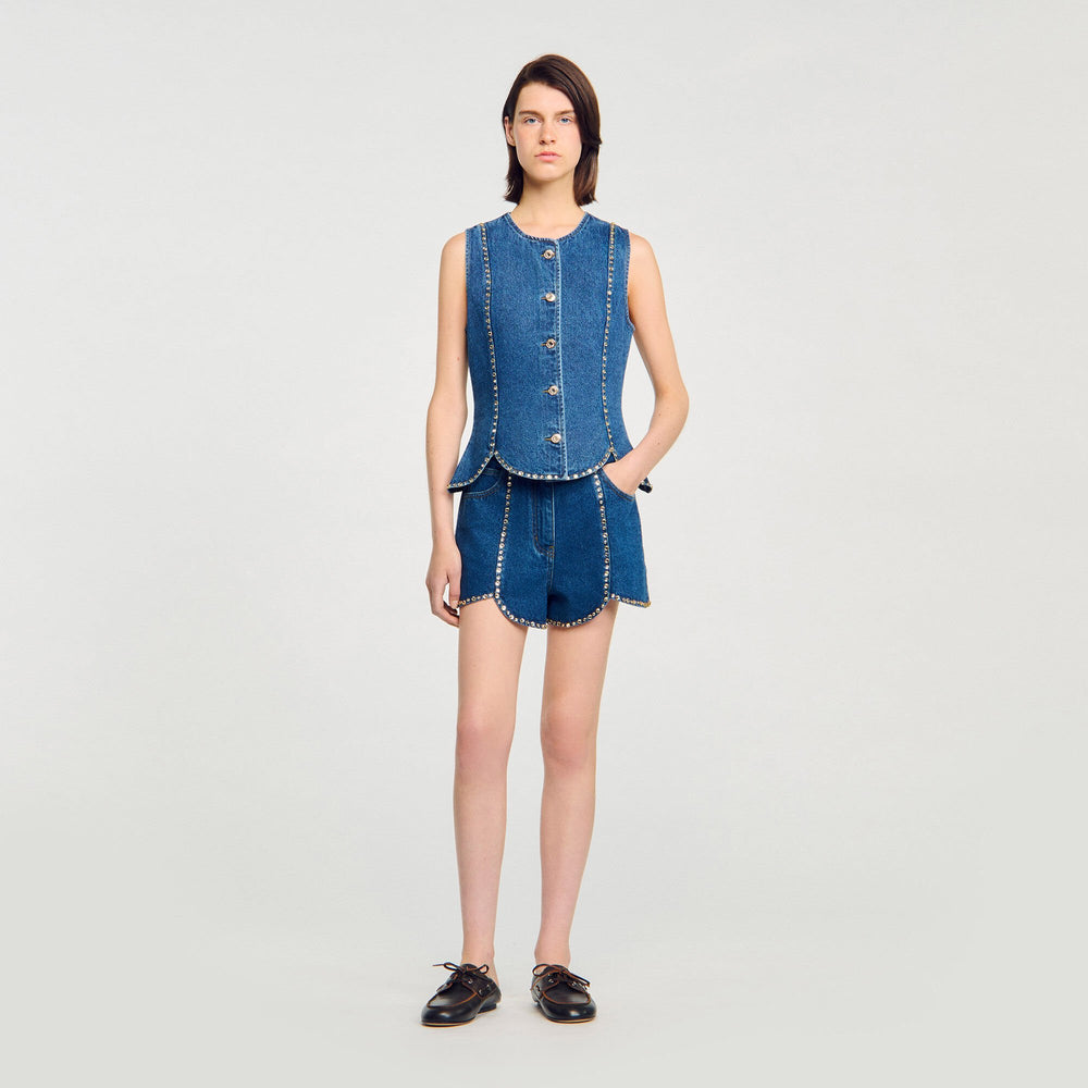 Sandro Women Rhinestone denim top