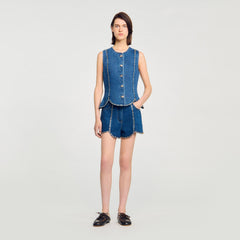 Sandro Women Rhinestone denim top